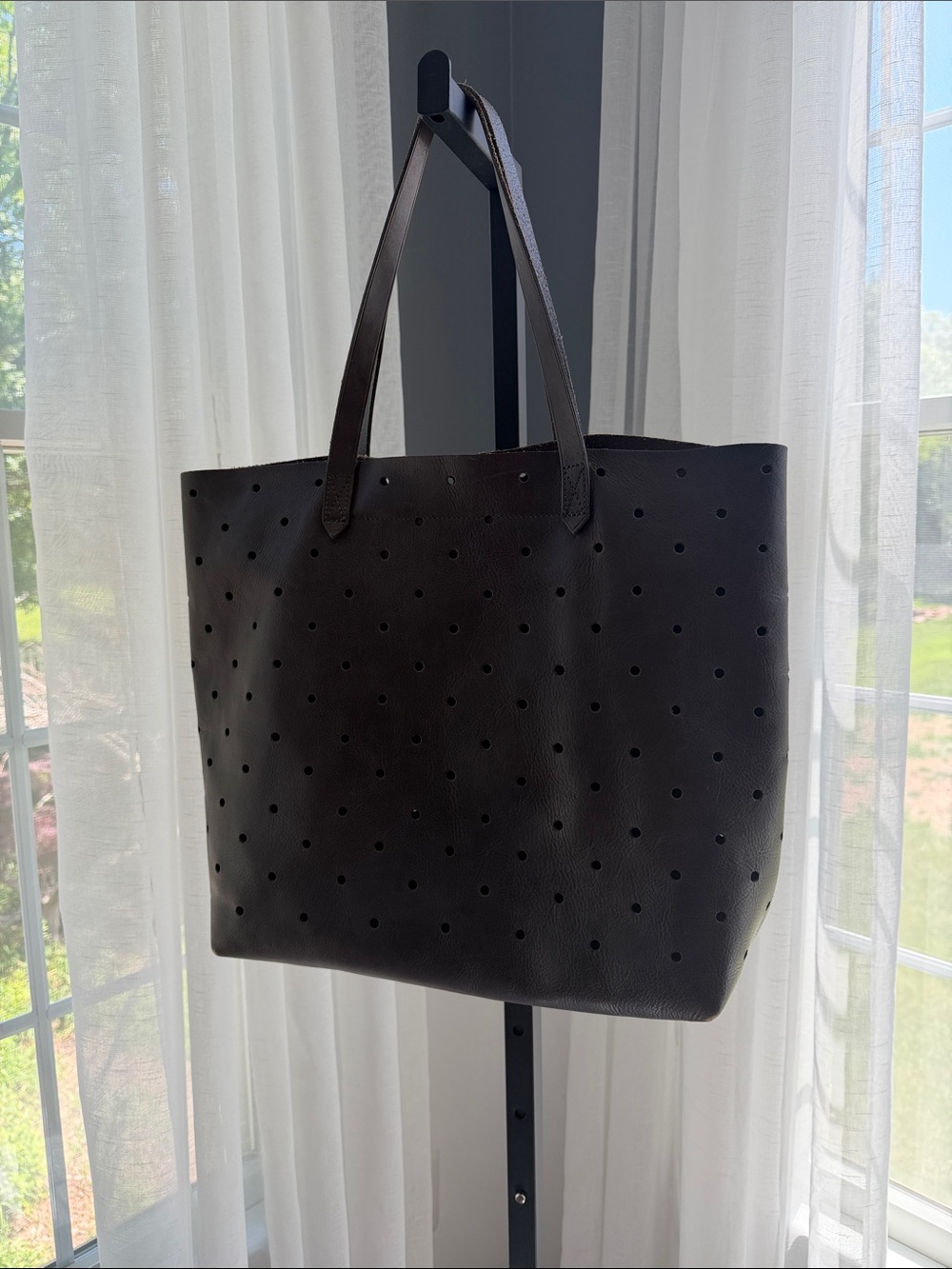 Madewell Gray Perforated Leather Tote Bag - Women's Shoulder Bag